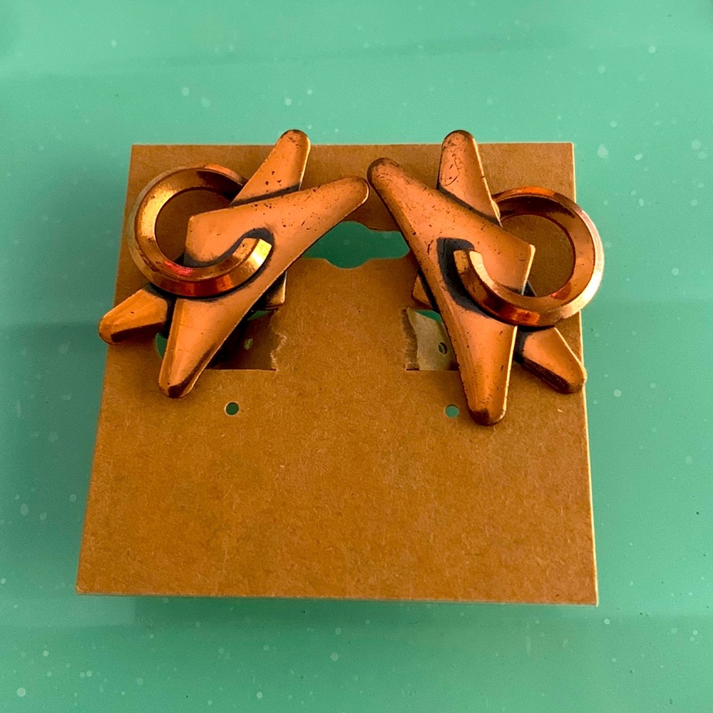 Renoir clip earrings, mid century, modern style copper
